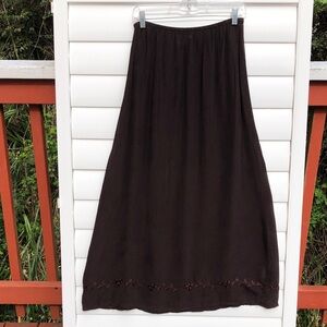 Johnny Was Brown Maxi Skirt with Subtle Hem Embroidery